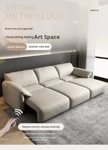 Canapé-<span class=keywords><strong>lit</strong></span> électrique motorisé rétractable en cuir pleine fleur, sectionnel en forme de L, style oreille d'éléphant <span class=keywords><strong>italien</strong></span>, inclinable, de luxe - Product Image 4