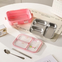 Boîte à lunch en plastique en forme de rectangle avec boîte en PP intérieure en acier pour le déjeuner Boîte à lunch à emporter pour enfants Boîte à bento écologique sans fuite