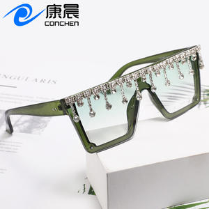 Lunettes de soleil Conchen avec strass, unisexes, monture carrée, UV400, matériau PC, lunettes de soleil tendance - Product Image 5