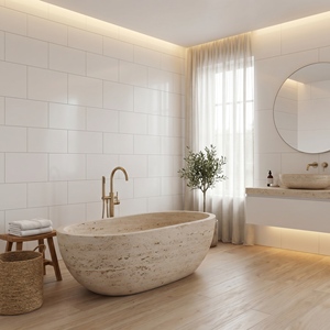 อ่างอาบน้ำหรูหราสั่งทำพิเศษสไตล์โมเดิร์น หินอ่อนโรมันแท้/หินอ่อนทราเวอร์ทีนโรมาโน แบบตั้งพื้นสำหรับแช่ตัวในห้องน้ำ วิลล่า โรงแรม - Product Image 5