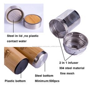 Termo al vacío de bambú y acero inoxidable de doble pared de 500ml con Infusor de malla - Product Image 3