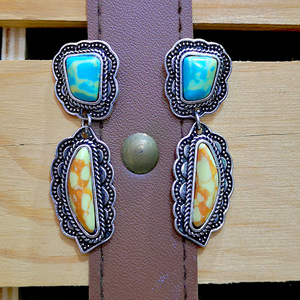 Orecchini pendenti vintage gialli, blu e verdi da donna, gioielli alla moda con contrasto di colore - Product Image 5