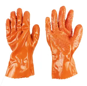 Anti-Slip anti-oil acid and alkali resistant full coated long PVC dipped industrial working safety gloves rubber dots gauntlet