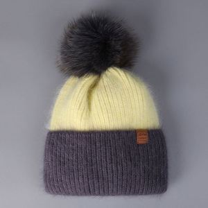 Wholesale Woman Warm Knitted Thermal Gorros Rabbit Fur <b>Winter</b> Hats Wool Blend Luxury Beanie With Pom - Product Image 3