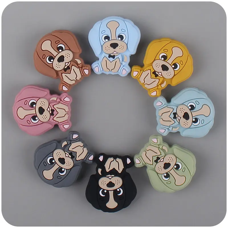 New Design Mini Animal Charm Squeeze Toy 3D Dog Beads For Diy Teething Chewing Loose Nursing Necklace Jewelry Accessories