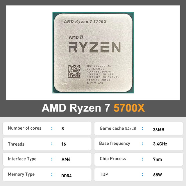 New 7 5700X R7 3.4GHz 8 Core 16 Thread CPU Processor 7NM L3=32M Socket AM4 Gaming Processador Ryzen 7 5700X R7