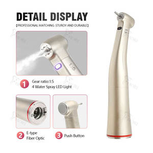 Pieza de mano dental Hori eléctrica de fibra óptica con relación 1:5, de alta velocidad, de acero inoxidable plateado - Product Image 2