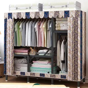 150厘米卧室衣物收纳器可折叠帆布柜金属框架便携式布艺衣橱