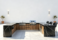 Cuisine extérieure complète, bloc de cuisson entièrement équipé avec barbecue intégré, évier, réfrigérateur et rangement pour configurations de jardin prêtes à l'emploi