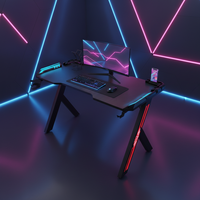 Bureau de jeu pour ordinateur de bureau en fibre de carbone de 120 cm avec porte-gobelet, LED RGB, noir, ergonomique, tables de jeu E-Sports