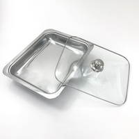 Plat de Service Carré en Acier Inoxydable pour Buffet de Restaurant, Chauffe-Plat de Camping avec Couvercle en Verre et Réchaud Intégré