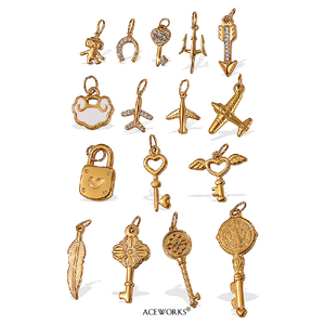 Golden Adventures | 18K PVD Gold Plated Stainless Steel Travel & Protection Charms | Airplane Key Heart Arrow Lock Pendants - Product Image 6