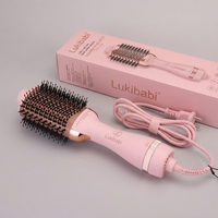 Brosse sèche-cheveux à air chaud or rose 3 en 1, brosse ionique pour lisser, boucler et sécher les cheveux