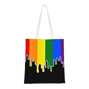 Bolsa de compras reutilizable con bandera del Orgullo Gay, bolsa de lona para mujer, bolsa de hombro lavable, bolsas de compras - Product Image 4