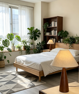 Midcentury Pleated Fabric <strong>Table</strong> Lamp Wood Base Bell Shade Flexible Simple Push Button Switch Dimmable LED Indoor <strong>Lighting</strong> - Product Image 6