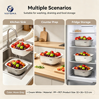 VAYSMA Keuken Multifunctionele Vierkante Dubbellaagse Plastic PP+PET Afwasbak Afvoermand Fruit Groente Opbergmand Met Handvat