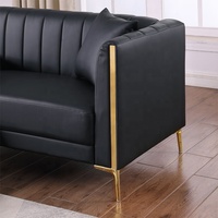 Modernes PU-Leder Ecksofa mit Holzbeinen, 3-Sitzer mit 2 Kissen für Wohnzimmer und Villa