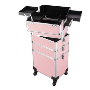 Professional 3-in-1 Rolling <b>Makeup</b> Trolley Organizer Beauty Cosmetic Train <b>Case</b> Logo Made Leather Soft Bag - Product Image 3