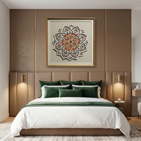 Art mural mandala sculpté multicouche 3D, tons rouge vert rétro Boho Geo encadré pour salon chambre hôtel