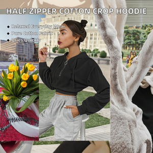 Sudaderas cortas casuales de punto personalizadas para mujer, con media cremallera, antiarrugas, 100% algodón, hombros caídos, venta al por mayor - Product Image 2