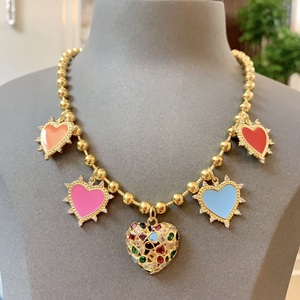 <span class=keywords><strong>BD</strong></span>- B4959 Les jolies filles préfèrent le collier coeur en émail rose bijoux fins collier cz collier plaqué or mode - Product Image 1
