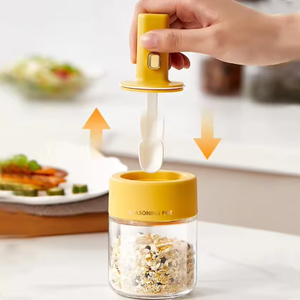 Ustensiles de cuisine écologiques pour herbes et épices, pot à épices en verre, cuillère télescopique en plastique, couvercle, salière et poivrière, lavage à la main uniquement, une seule boîte - Product Image 1