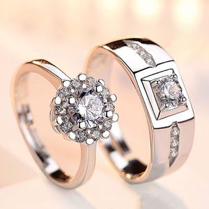 Platinum Plated Flower Design Diamond Couple <b>Ring</b> for Wedding Jewelry Cross Design Couple Open <b>Adjustable</b> <b>Ring</b> for Men Women - Product Image 1