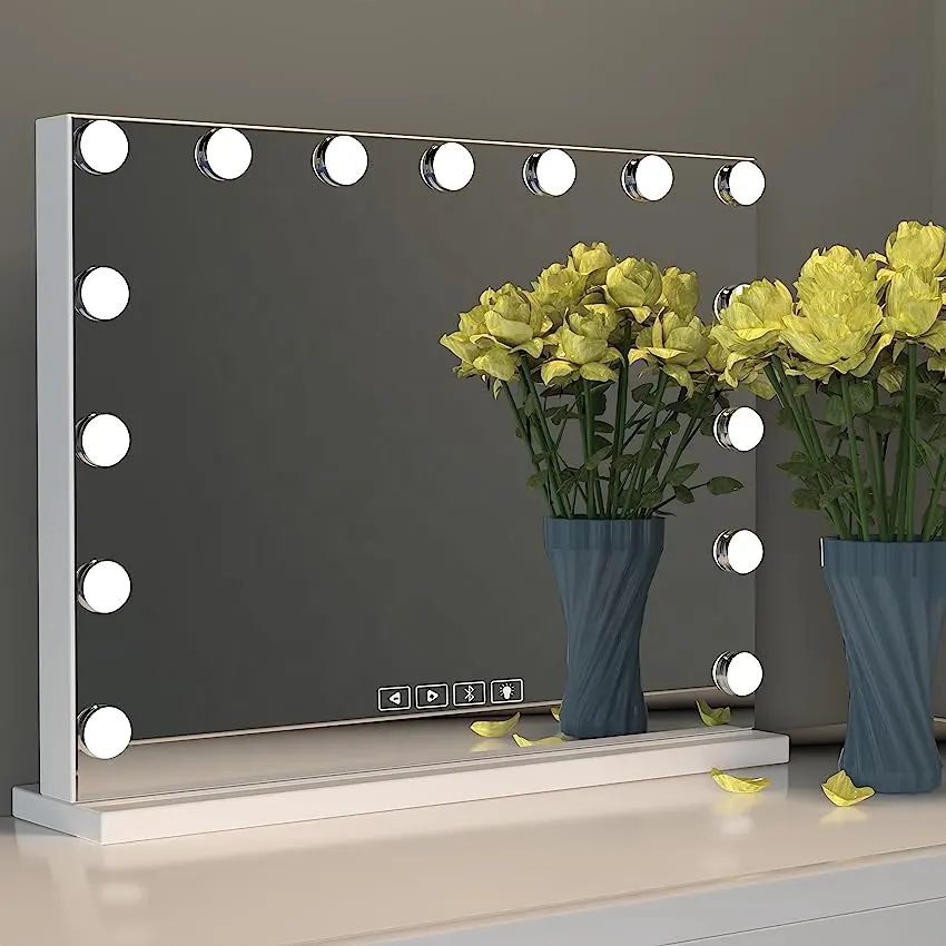 Chứng Khoán trên chúng tôi! Top người bán holly gỗ Tabletop thắp sáng gương Vanity gương với màn hình LCD