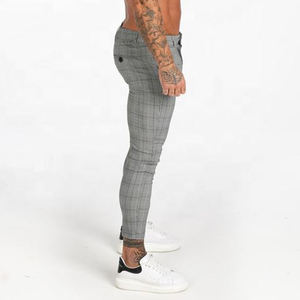 Pantalones <span class=keywords><strong>chinos</strong></span> ajustados grises para <span class=keywords><strong>hombre</strong></span> Pantalones casuales a cuadros de diseñador de cintura alta con proveedor OEM de talla grande súper elástico - Product Image 6