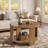 Table basse ronde Tribesigns de 31,5 pouces à 2 niveaux, style moderne du milieu du siècle, table d'appoint de style farmhouse, table centrale pour le salon