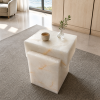 Table basse d'appoint de luxe personnalisée en marbre onyx miel EA pour salon, chambre, hôtel – Meuble en pierre naturelle pour la maison