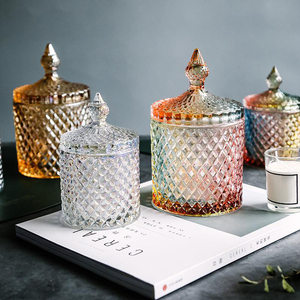 Lọ Nến Trang Trí Bằng Thủy Tinh Lọ Đựng Kẹo Pha Lê Thích Hợp Để Đựng Thực Phẩm Nhà Bếp Hộp Màu Tím Có Nắp - Product Image 5