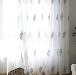 Rideaux en voile blanc brodé <span class=keywords><strong>à</strong></span> motif de feuilles florales modernes Revêtements de <span class=keywords><strong>fenêtre</strong></span> hauts pour salon chambre café corde - Product Image 5