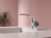 Robinet de lavabo en laiton chromé avec affichage tourbillon, mitigeur chaud/froid, cartouche céramique et bec haut arqué
