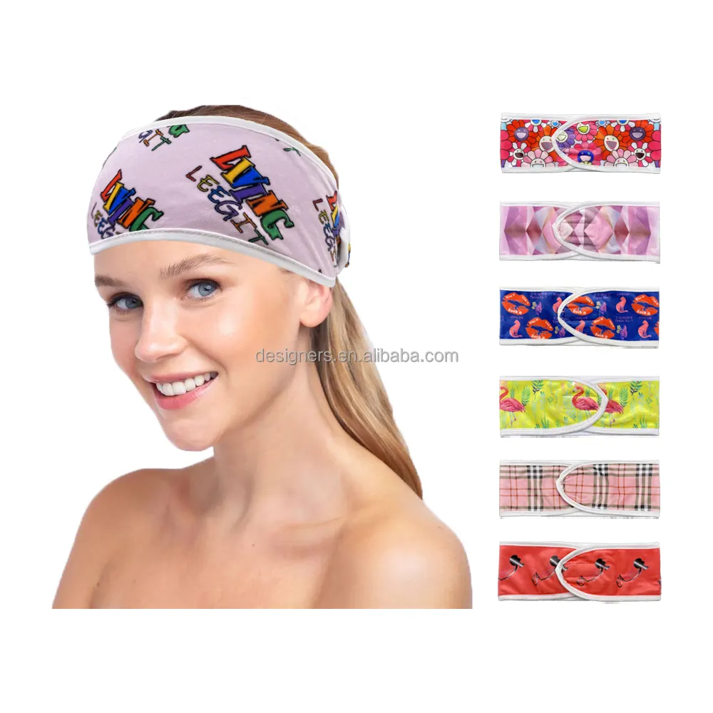 Custom Borduren Print Logo Spa Facial Spa Hoofdband Stretch Handdoek Wasbaar Make Wrap Hoofdbanden