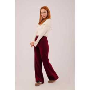 Pantalones de Punto de Cintura Alta para Mujer al por Mayor, Cintura Acanalada, Piernas Anchas, Transpirables, con Estampado Floral, Color Borgoña - Product Image 4