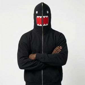 Felpa con <span class=keywords><strong>Cappuccio</strong></span> e Zip Integrale Personalizzata per Uomo, Giacca con Grafica Bocca di Mostro, Oversize Streetwear Hip Hop Casual - Product Image 1