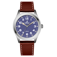 Montre pour homme avec logo personnalisé, mouvement à quartz solaire à 3 aiguilles, 40 mm, étanche 5 ATM, bracelet en cuir, boîtier en acier inoxydable
