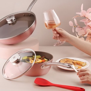 Dual-Right People Non-Stick Frying Pan <b>Set</b> 20cm 24cm <b>Induction</b> Compatible Pink <b>Cookware</b> <b>Set</b> - Product Image 1