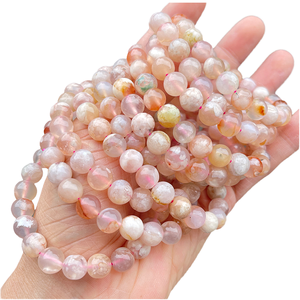Pulsera de Ágata Rosa Pulida de 8 mm con Diseño de Flor de Cerezo, Unisex, Piedra Preciosa Natural, Pulsera de Cuentas a la Moda, Superventas - Product Image 4
