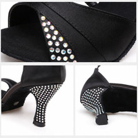 Zapatos de Baile Latino para Mujer, Zapatos de Baile Irlandés de Satén, con Pedrería, Punta Abierta, Tacón Trompeta, para Salón de Baile, Salsa, Tango, Suela de Gamuza