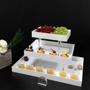 Torre de Comida Acrílica de 3 Niveles, Soporte Cuadrado para Exhibición, Decoración para Bodas y Fiestas, Embalaje de Cartón Apilable - Product Image 1