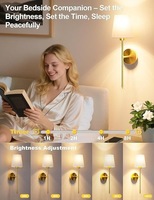 Lampe murale sans fil rechargeable pour chambre à coucher, style nordique rétro, tissu doré et noir, douille E27, télécommande sans fil, 3 couleurs RGB