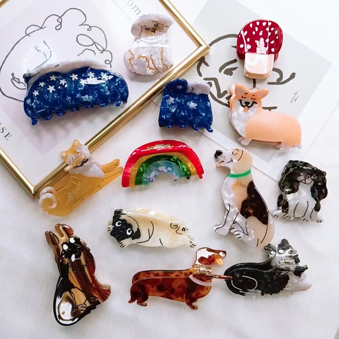 Медовый французский персонализированный милый собачий щенок ацетат животных заколки для волос оптом