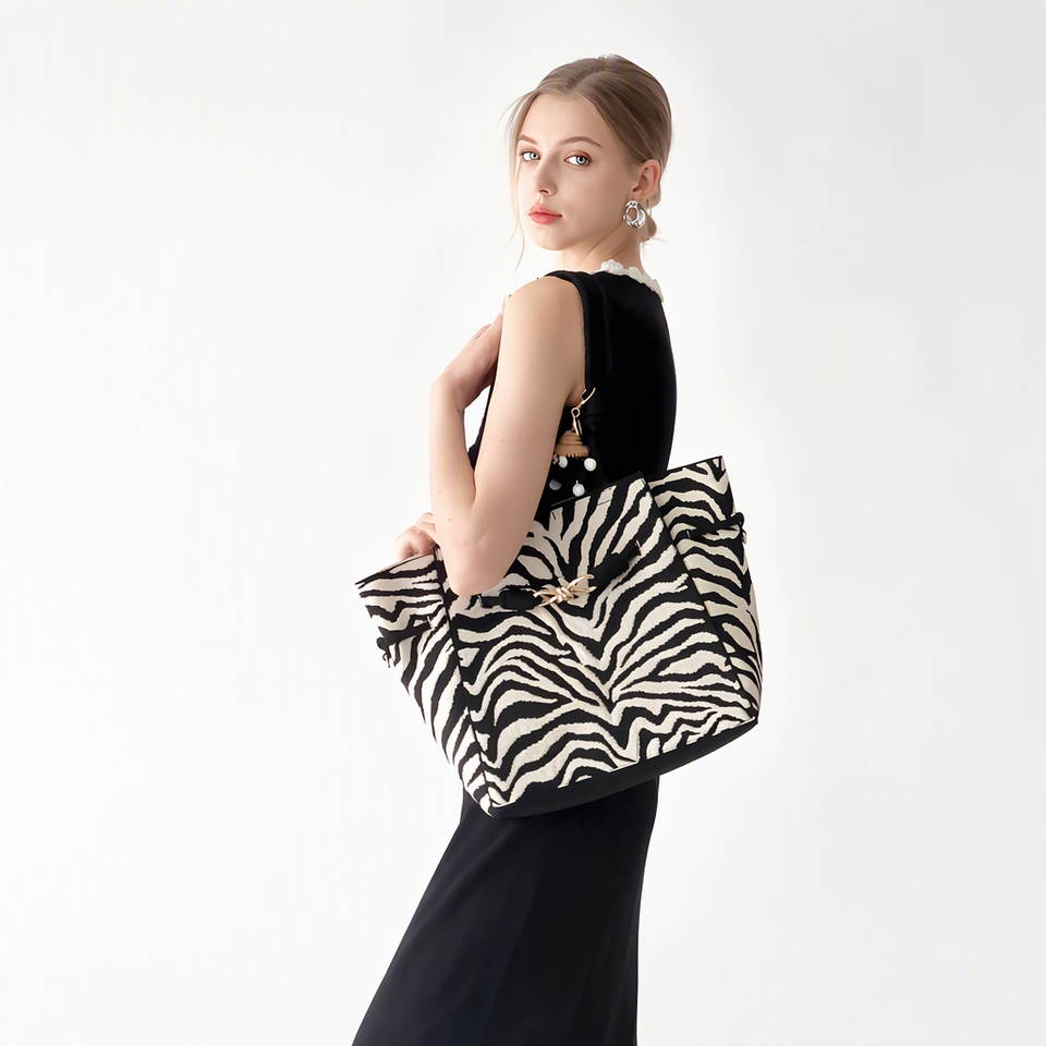 Drafting Knit Pattern Wholesale Zebra Knit Tote Bag, Polyester, Shoulder Handbag for Women ...