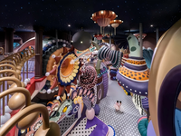 Aire de jeux intérieure de luxe à thème, centre de jeux multifonctionnel personnalisé pour enfants avec toboggan, piscine à balles et zones de jeux interactives pour FEC