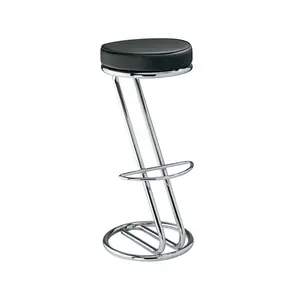 Chrome Plated Z Shape Bar Stool With Black PU Padded Seat