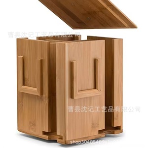 Boîte de rangement rotative pour sachets de thé en bambou, 20x20x28cm, 3 couches, pour chambre à coucher, comptoir de bar, rangement de café - Product Image 5