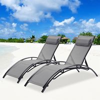 Lot de 2 chaises longues en aluminium avec oreiller et dossier réglable à 5 positions pour le bain de soleil côté patio, pelouse, plage, piscine