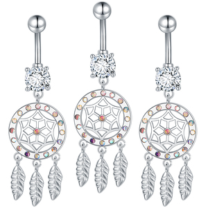 Thép Phẫu Thuật Cong Chuối Thanh Bohemian Bụng Nút Nhẫn CZ Rốn Vòng Giấc Mơ Bắt Lông Dangle Bụng Xuyên Đồ Trang Sức - Product Image 1